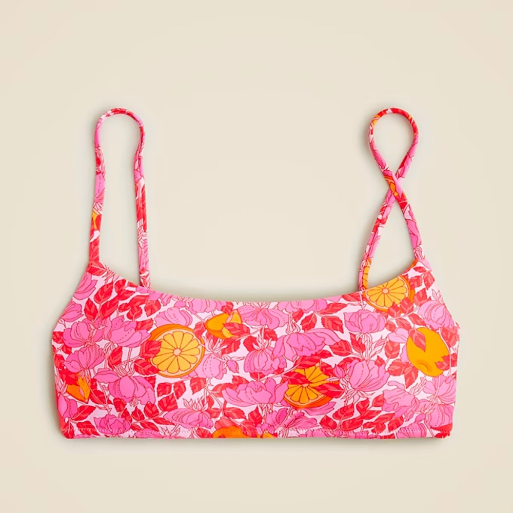 J. Crew Scoopneck Bikini Top in Pink Limone Print, NWT